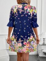 Rochie Scurta Nikole Bleumarin cu Print Floral Multicolor - imagine 3