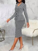Compleu Teodora Alb cu Print Negru format din Fusta Midi si Sacou - imagine 3