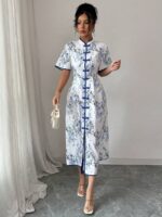 Rochie Midi Zya Alba cu Print Bleu
