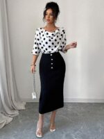 Compleu Valentina format din Fusta Neagra si Bluza Alba cu Buline Negre