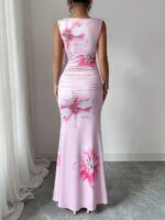 Rochie Lunga Inken Roz cu Print Floral - imagine 2