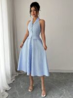 Rochie Midi Risa Alba cu Dungi Bleu