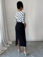 Compleu Valentina format din Fusta Neagra si Bluza Alba cu Buline Negre - imagine 2