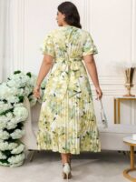 Rochie Midi Gizela Vernil Inflorata cu Pliuri - Marimi Mari - imagine 2