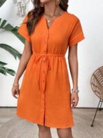 Rochie Scurta Raquel Portocalie din Bumbac