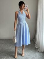 Rochie Midi Risa Alba cu Dungi Bleu - imagine 3