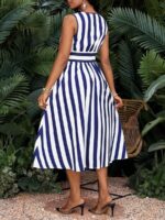 Rochie Midi Fernande Alba cu Dungi Albastre - imagine 2