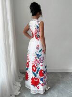 Rochie Lunga Amerini Alba cu Print Rosu - imagine 2