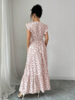 Rochie Lunga Denya Alba cu Print Floral Rosu - imagine 2