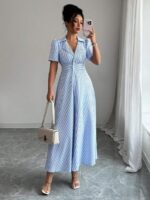 Rochie Lunga Lauryn Alba cu Dungi Bleu - imagine 3