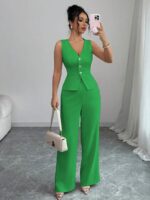 Compleu Leylla Verde format din Vesta si Pantalon - imagine 3