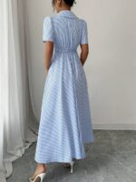 Rochie Lunga Lauryn Alba cu Dungi Bleu - imagine 2