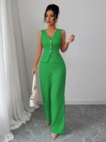 Compleu Leylla Verde format din Vesta si Pantalon