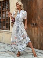 Rochie Lunga Carla Alba cu Print Floral - imagine 3