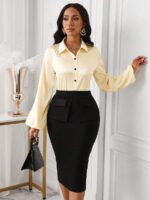 Compleu Livia format din Fusta Neagra Midi si Bluza Crem