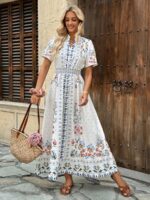 Rochie Lunga Carla Alba cu Print Floral