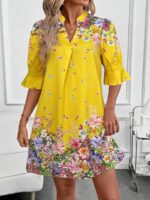 Rochie Scurta Tricia Galbena cu Print Floral