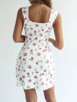 Rochie Scurta Anelia Alba cu Print Floral Roz - imagine 2