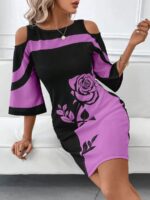 Rochie Scurta Diana Mov cu Negru - imagine 3