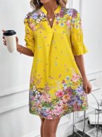 Rochie Scurta Tricia Galbena cu Print Floral - imagine 3