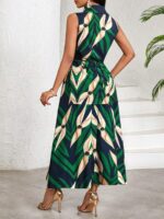 Compleu cu Fusta Lunga Laya Bleumarin cu Print Verde si Crem - imagine 2