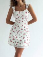 Rochie Scurta Anelia Alba cu Print Floral Roz