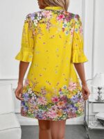 Rochie Scurta Tricia Galbena cu Print Floral - imagine 2