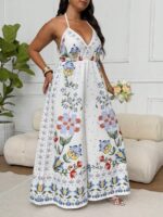 Salopeta Lunga Cintia Alba cu Print Multicolor - Marimi Mari - imagine 3