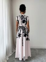 Rochie Lunga Gina Crem cu Print Negru - imagine 2