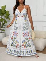 Salopeta Lunga Cintia Alba cu Print Multicolor - Marimi Mari