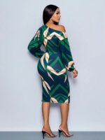 Rochie Midi Zamora Bleumarin cu Print Verde si Crem - imagine 2