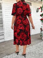 Rochie Midi Helena Neagra cu Trandafiri Rosii - Marimi Mari - imagine 2