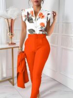 Compleu Jesenia format din Camasa Alba si Pantalon Portocaliu - imagine 2