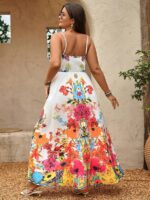Rochie Lunga Celia Alba cu Print Floral Multicolor - Marimi Mari - imagine 2