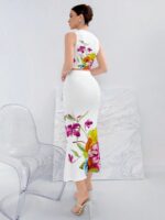 Compleu cu Fusta Giulia Alb cu Print Floral Multicolor - imagine 2