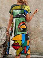 Rochie Midi Amara cu Print Geometric Multicolor - imagine 2