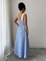 Rochie Lunga Ines Bleu cu Dungi Albe - imagine 2