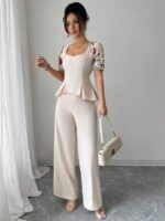 Compleu Cristina Crem format din Bluza si Pantalon