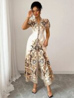Rochie Lunga Abner Crem cu Print Bej - imagine 3