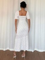 Rochie Midi Isma Alba cu Buline Negre - imagine 2