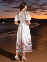 Rochie Midi Corsina Alba cu Print Floral Multicolor - imagine 2