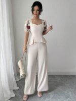 Compleu Cristina Crem format din Bluza si Pantalon - imagine 3