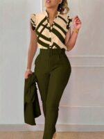 Compleu Berta format din Camasa Crem si Pantalon Kaki - imagine 2