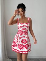 Rochie Scurta Cassia Alba cu Print Rosu - imagine 3