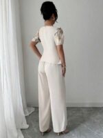 Compleu Cristina Crem format din Bluza si Pantalon - imagine 2