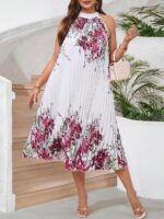 Rochie Midi Bacury Alba cu Print Rosu - Marimi Mari
