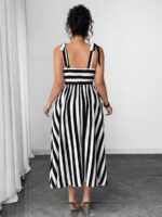 Rochie Midi Vindie Alba cu Dungi Negre  - Marimi Mari - imagine 2