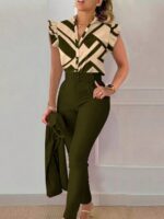 Compleu Berta format din Camasa Crem si Pantalon Kaki