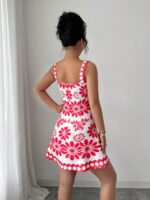 Rochie Scurta Cassia Alba cu Print Rosu - imagine 2
