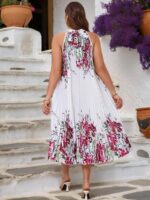 Rochie Midi Bacury Alba cu Print Rosu - Marimi Mari - imagine 2